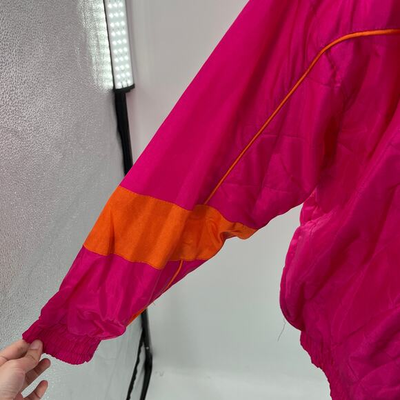 Vintage 90s Wear 2B Seen Pink & Orange Nylon Windbreaker Zip Jacket Women Sz 1X - Picture 6 of 9